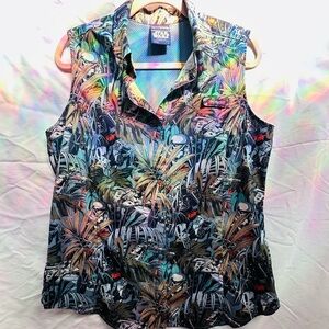 Columbia Blue Sleeveless Button Down Shirt with Notched Collar